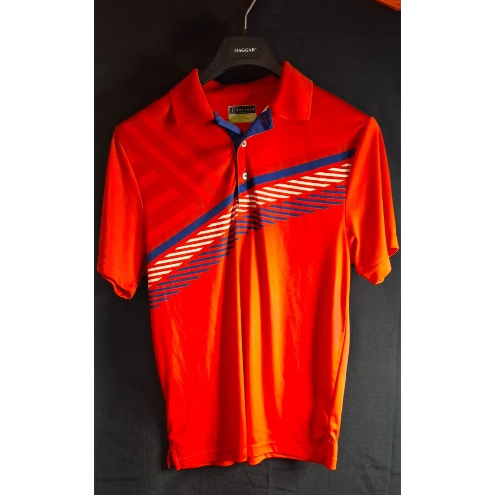 PGA Tour Pro Series Shirt Men's Medium Red Polo Golf Shirt Short Sleeve